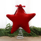 Red plush velvet star tree topper with bow and spiral spring base