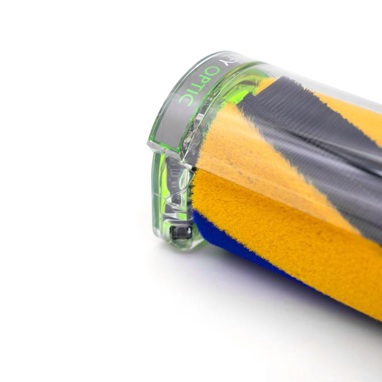 Dyson fluffy brush head end cap with green LED ring and blue/yellow bristles