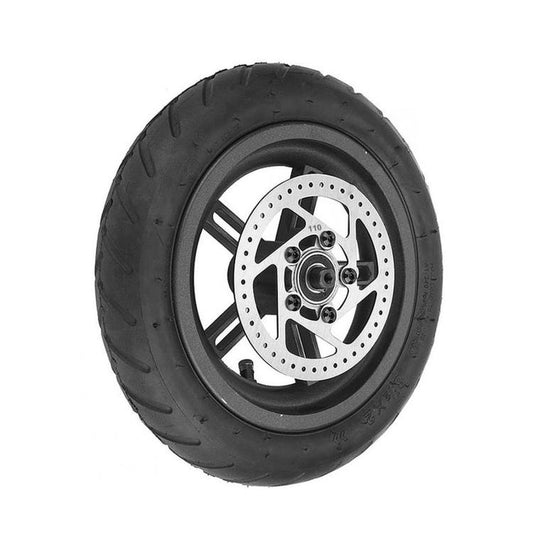 Pneumatic rear drive wheel with disc brake, black tire and silver brake rotor