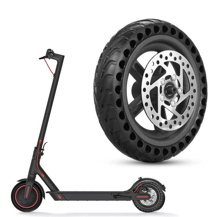 Rear scooter wheel with solid honeycomb tire and silver 110mm disc brake