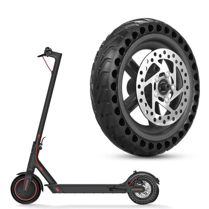 Rear scooter wheel with solid honeycomb tire and silver 110mm disc brake