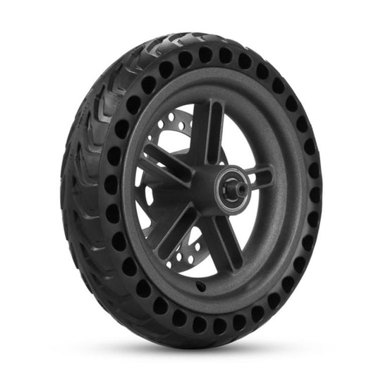 Rear wheel hub with solid honeycomb tire, five spoke design, and disc brake