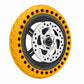 Yellow solid rear scooter tire wheel with disc brake rotor and hub