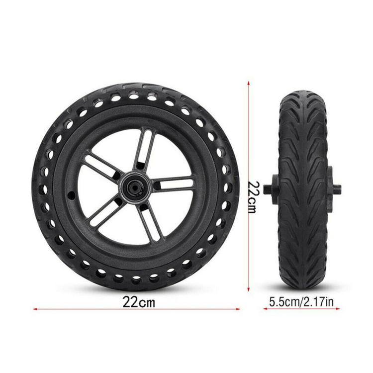 Black solid rear scooter wheel with disc brake; size shown in cm