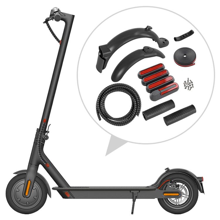 Electric scooter rear fender kit with black mudguards and accessory parts