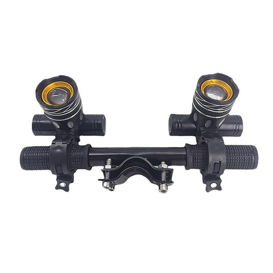Black scooter handrail add-on with dual front lights and handle grips