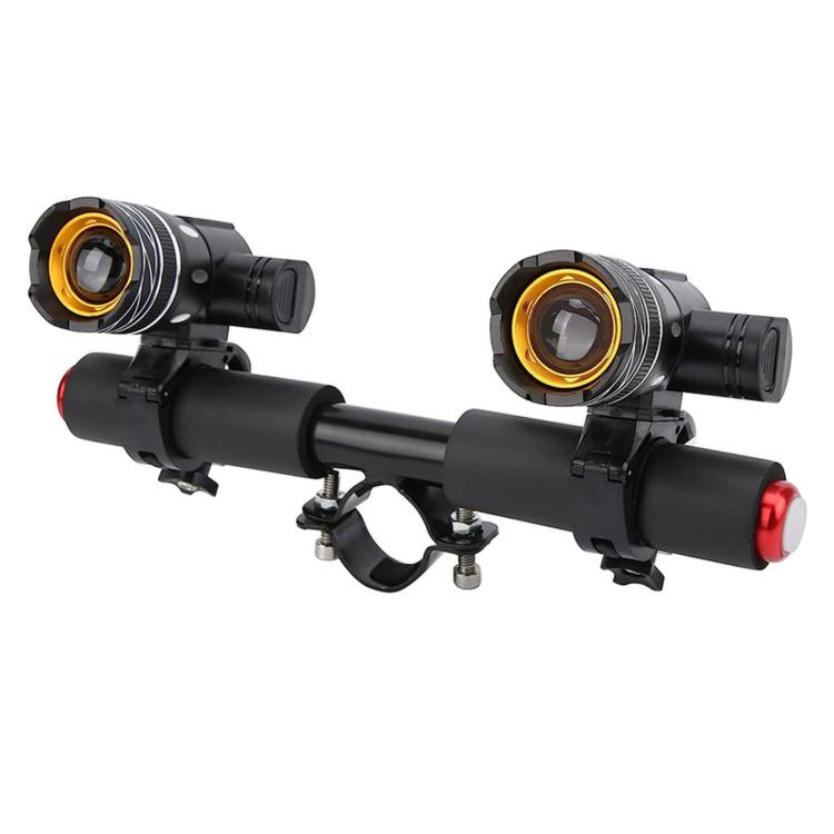 Electric scooter handlebar lamp mount with twin front lights and red side lights
