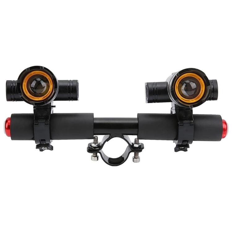 Electric scooter handlebar lamp mount with twin headlight pods and red side reflectors
