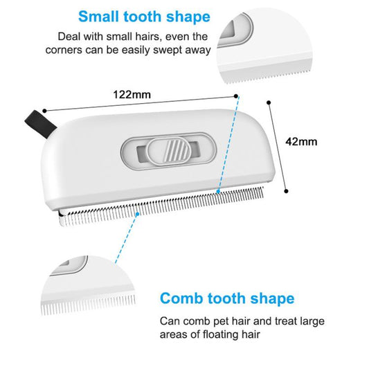Compact pet grooming comb with two tooth sizes for dense fur, side view