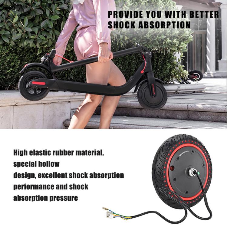 Electric scooter wheel tire with red-trim studded tread and wired hub