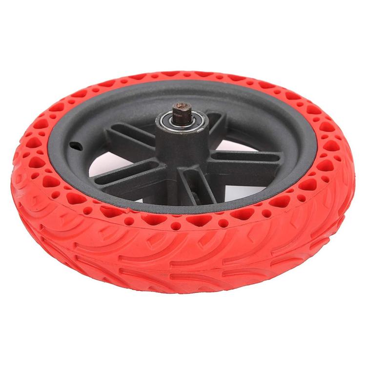 Red solid honeycomb wheel with metal axle post and spoke rim, Xiaomi M365 Pro rear
