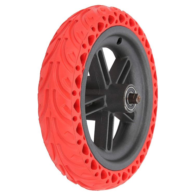Red solid honeycomb rear wheel hub with dark rim and center bearing, Xiaomi M365 Pro