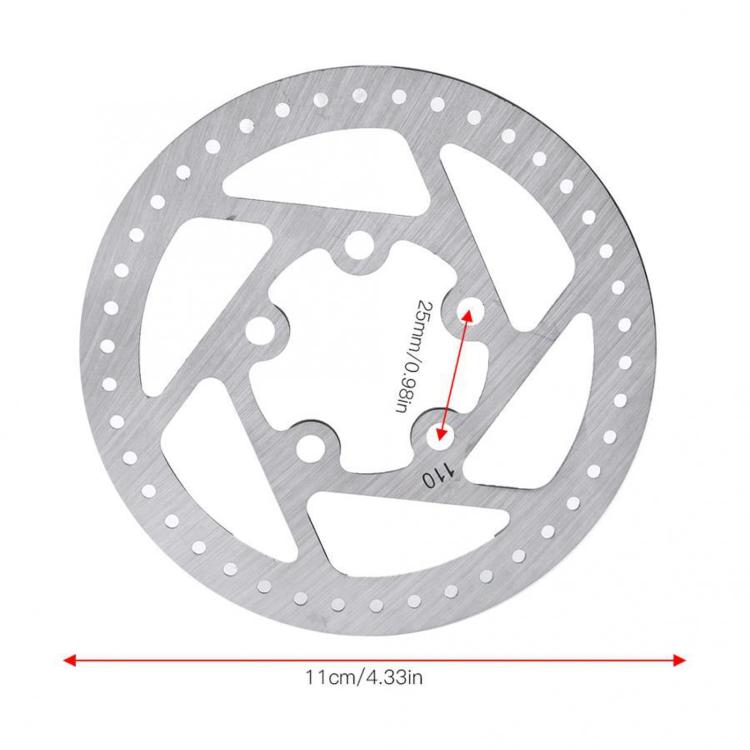Silver disc brake rotor with measurement overlay and 5-hole pattern