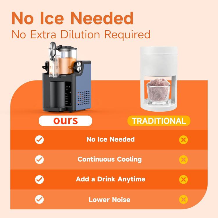 Electric slushy maker with black base and clear ice-free freezing unit