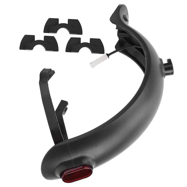 Curved rear mudguard with red tail light lens and attachment bracket piece