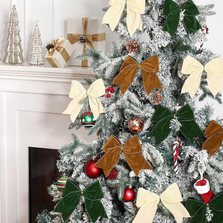 4 PCS/Pack Christmas Fabric Bow Ornaments For Christmas Tree & Wreath Decoration