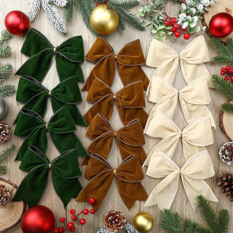 4 PCS/Pack Christmas Fabric Bow Ornaments For Christmas Tree & Wreath Decoration