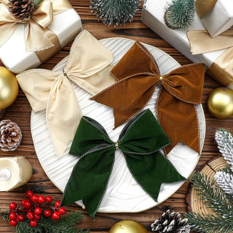 4 PCS/Pack Christmas Fabric Bow Ornaments For Christmas Tree & Wreath Decoration