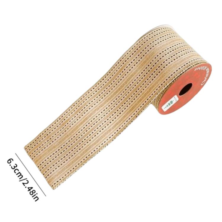 Champagne gold Christmas ribbon with fine striped pattern and dotted accents, roll