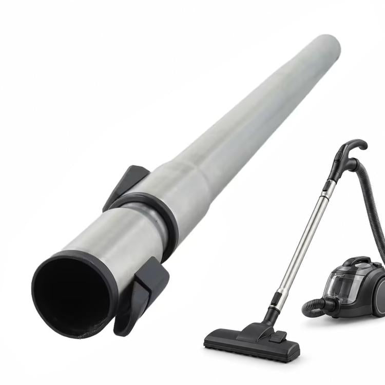 Stainless steel telescopic vacuum wand with black connector and handle for floor cleaning