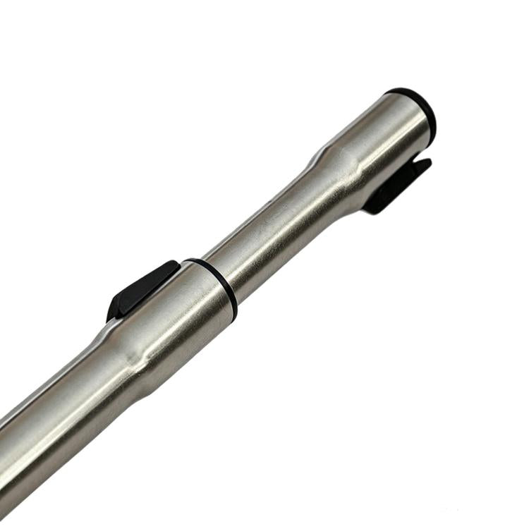 Stainless steel extension wand section with black latch collar for attachment