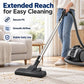 Telescopic vacuum wand and floor nozzle in use for extended reach cleaning
