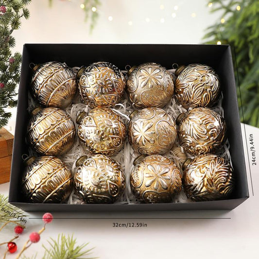 12 PCS/Pack 8cm Vintage Christmas Ball Ornaments For Christmas Tree Decoration