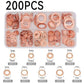 200 PCS/Box M5-M14 Solid Copper Washer Assortment Kit Metric Crush Washers Sealing Flat Rings Set, Copper Washer
