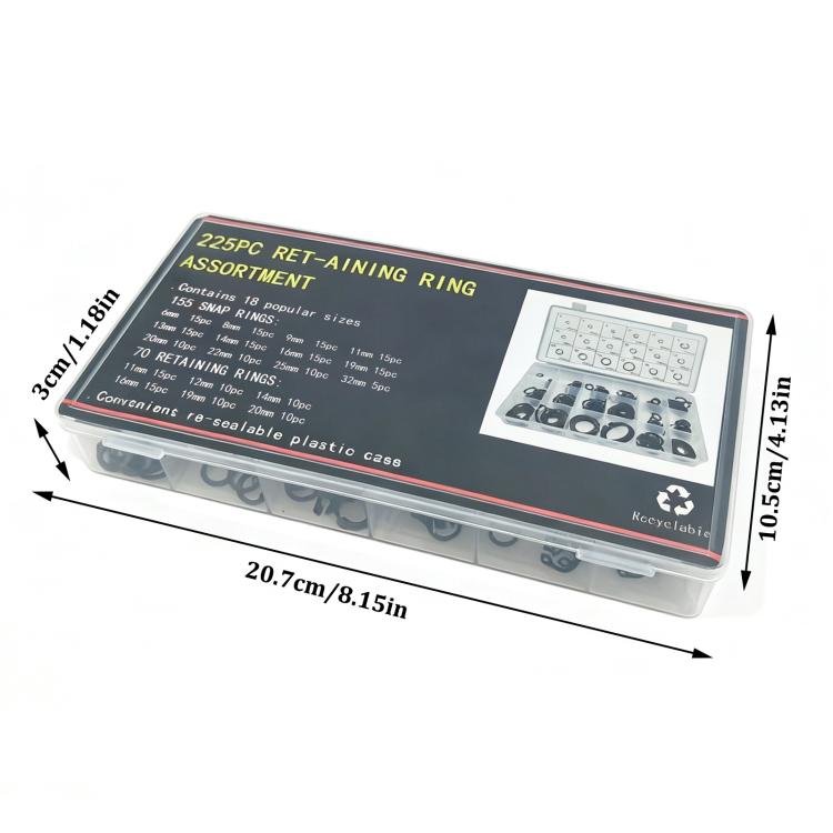 225 PCS/Box Snap Ring Assortment Kit Metric Internal External C-Clips 6mm-32mm, Snap Ring