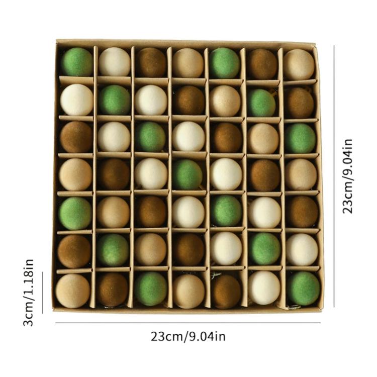 Flocked Christmas tree ball ornament set in box, mixed coffee green, cream, and brown balls