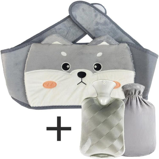 3pcs /Set Water-Fillable Hot Water Bag Waist Warmer, Gray Leather Patch, Grey Shiba Inu, Grey Husky, Yellow Husky, Grey Rabbit Fur, Red Leather Patch