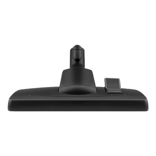 Black vacuum floor brush head, wide base with front swivel neck and latch.