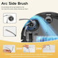 Curved side brush with black bristles for robot vacuum, shown on gray body