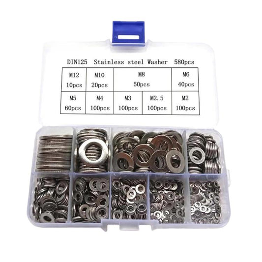 304 Stainless Steel Flat Washers Set M2-M12 Metric Sealing Gaskets Assortment Kit, 580 PCS/Box