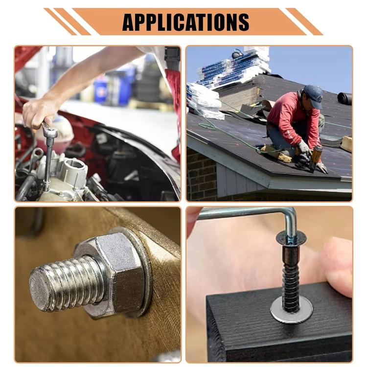 Stainless steel washer set applications graphic with four illustrated use photos