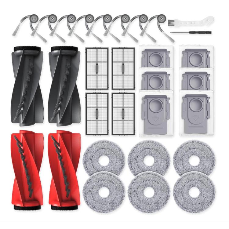 Robot vacuum replacement accessory kit with roller brushes, filters, side brushes, mop pads