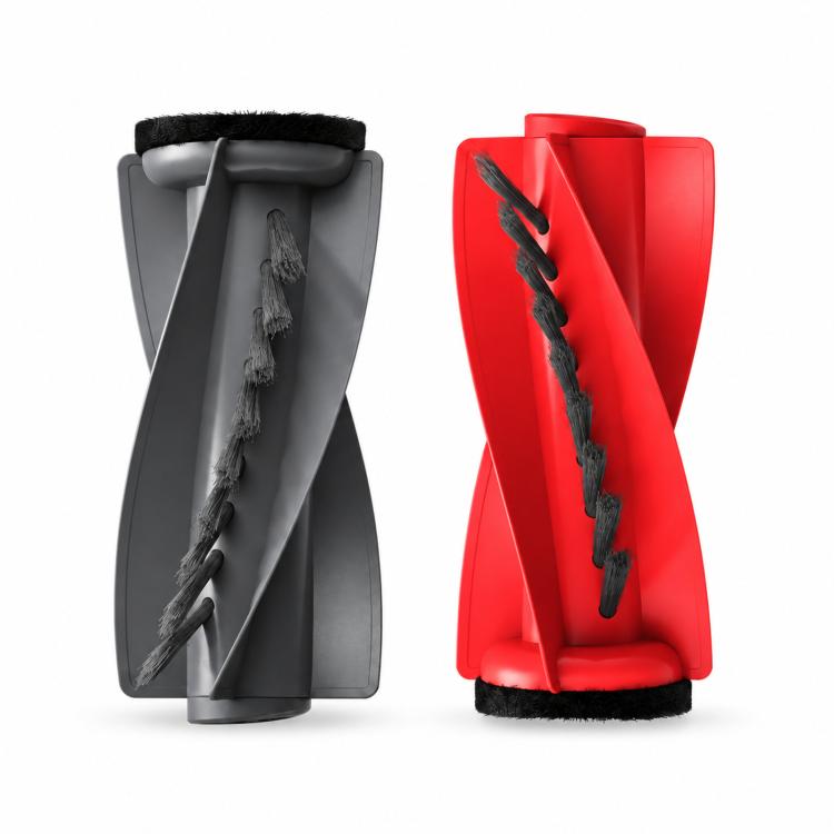 Pair of robot vacuum main roller brushes, gray and red with bristles