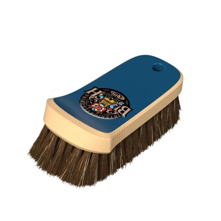 Horsehair interior cleaning brush with blue handle and beige bristles for leather seats
