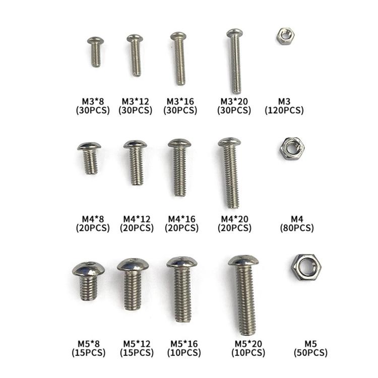 304 Stainless Steel Button Head Socket Cap Screws Nuts Assortment Kit, 500 PCS/Box