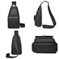 Men’s black PU leather sling bag with front zip pocket and adjustable strap