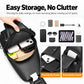 Men’s black PU leather sling bag with divided front pocket and zipper closure