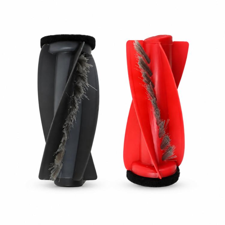 Pair of replacement roller brush modules, one black and one red with bristles