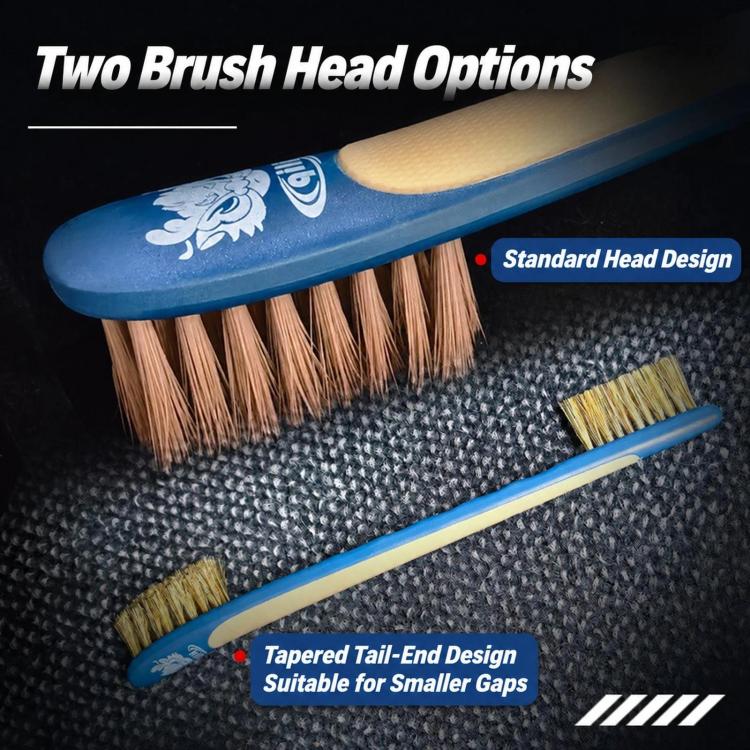 Blue car detail brush with two bristle options and tapered tail-end head.