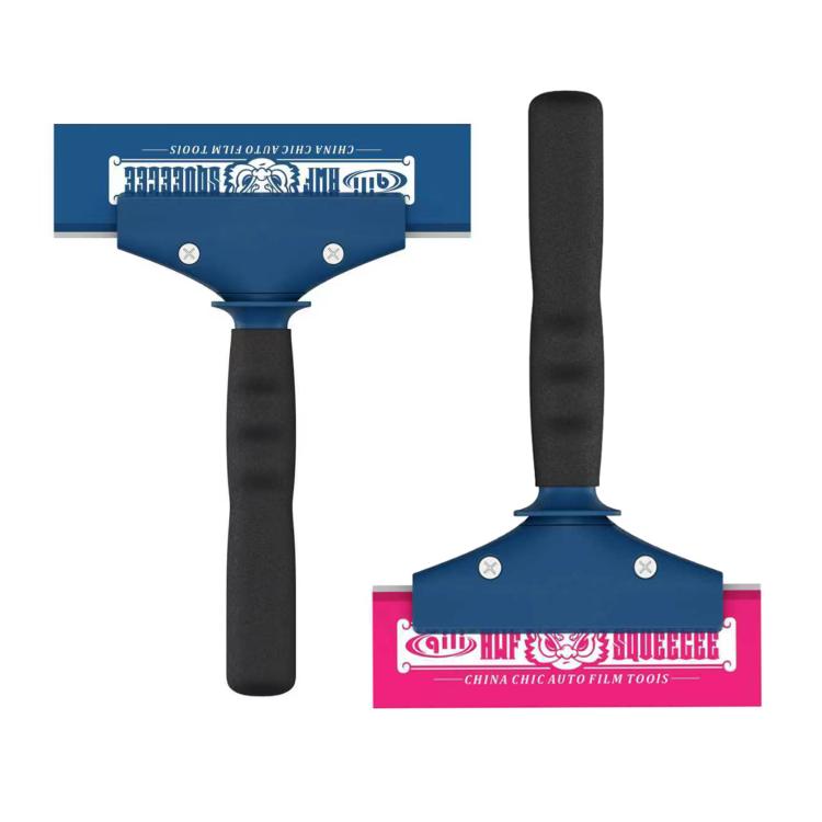 Window tint squeegee tool set with two blue blades and black handles