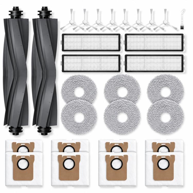 Vacuum replacement kit set with main brushes, HEPA filters, mop pads, and side brushes