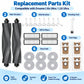 Replacement parts kit card showing main brushes, side brushes, HEPA filters, mop pads, dust bags