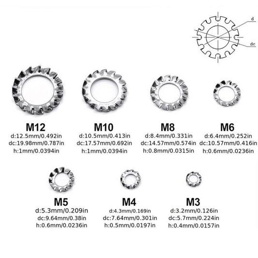 304 Stainless Steel External Tooth Lock Washers Assortment Kit, 160 PCS/Box