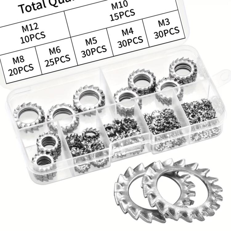 304 Stainless Steel External Tooth Lock Washers Assortment Kit, 160 PCS/Box