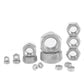 Shiny stainless steel metric hex nuts with internal threads and hex faces