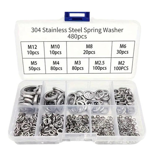 304 Stainless Steel Spring Lock Washer Assortment Kit Metric M2-M12 Split Lock Washers, 480 PCS/Box